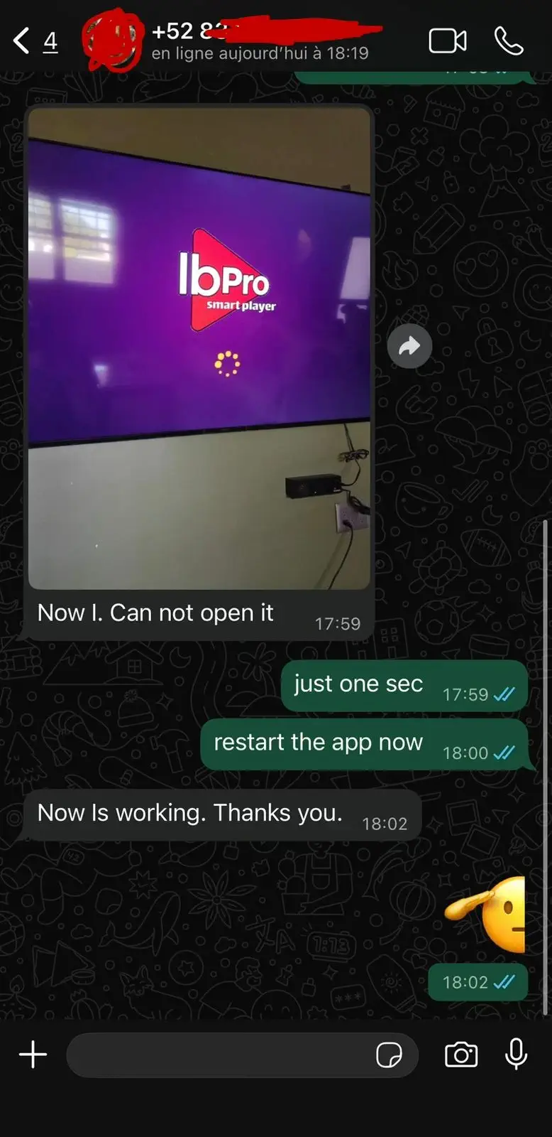 IPTV Fusion customer review screenshot 3 — verified WhatsApp feedback