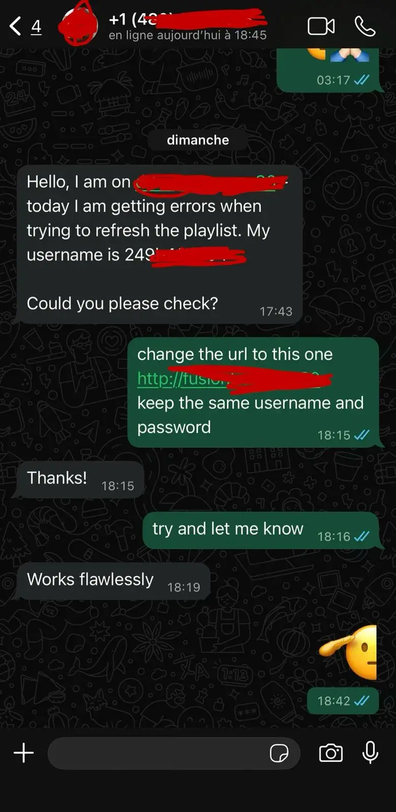 IPTV Fusion customer review screenshot 5 — verified WhatsApp feedback