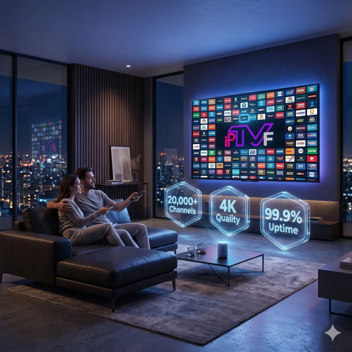 IPTV subscription interface — HD and 4K streaming on all devices